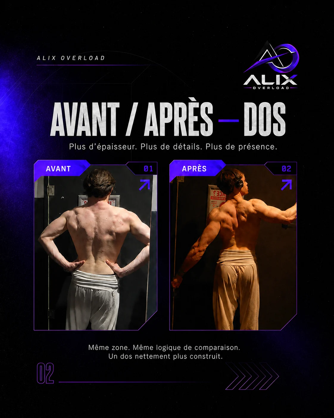 Avant après dos du coaché